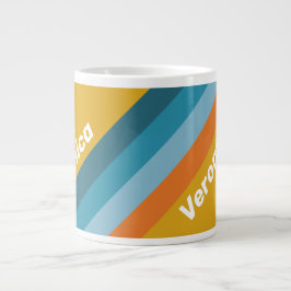 Yellow Retro Stripes with Name Jumbo-Tasse