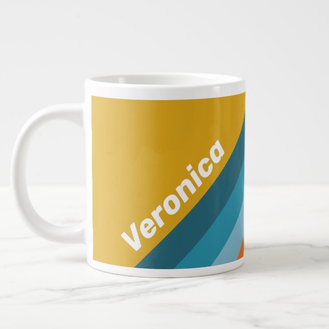 Yellow Retro Stripes with Name Jumbo-Tasse (Links)