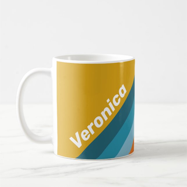 Yellow Retro Stripes with Name Kaffeetasse (Links)