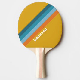 Yellow Retro Striping with Name Tischtennis Schläger