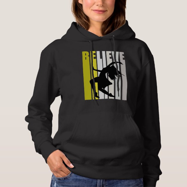 Yellow Retro Womens Believe Dance Motivational Ins Hoodie (Vorderseite)