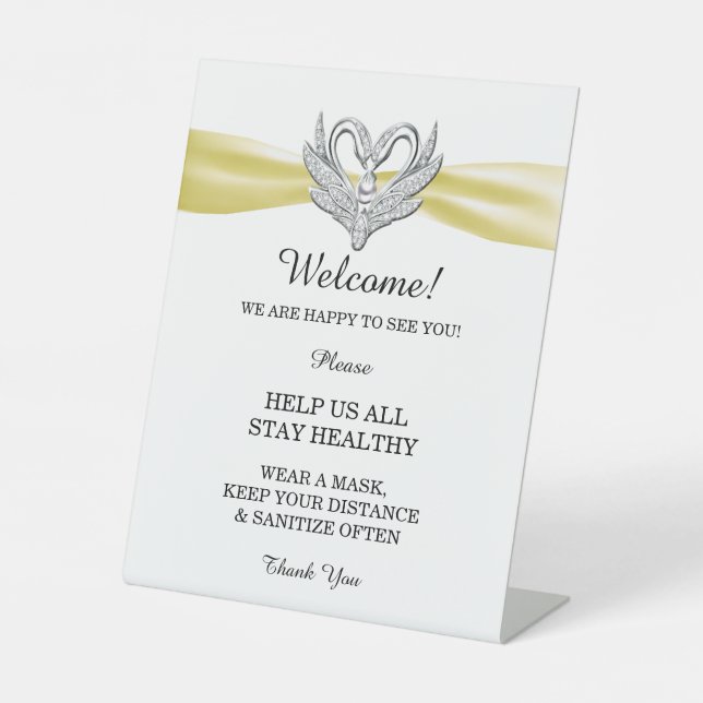 Yellow Ribbon Silber Swans Wedding Safety Sockelschild (Vorderseite)