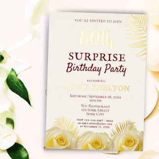 Yellow Rose 80. Überraschung Geburtstagsparty Gold Folieneinladung