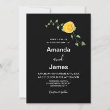 Yellow Rose and Green Vine Elegant Black Wedding
