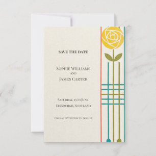 Yellow Rose Art Deco Hochzeitseinladung Save The Date