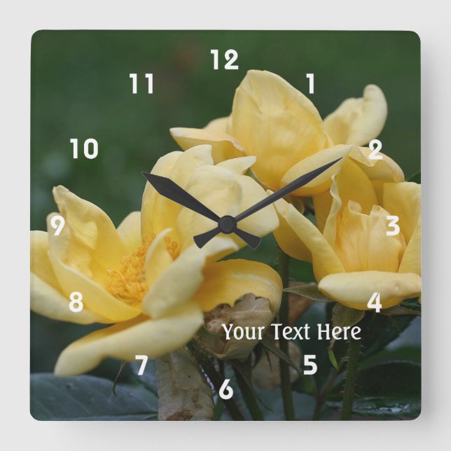 Yellow Rose Blume Trio Personalisiert Quadratische Wanduhr (Vorderseite)