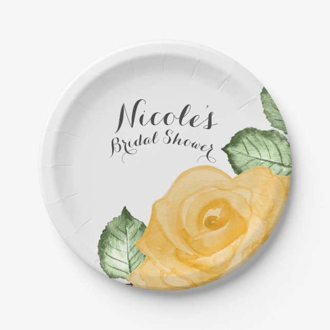 Yellow Rose Brautparty Elegantes Party Hochzeit Pappteller (Vorderseite)