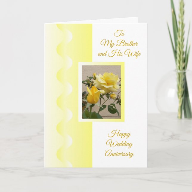 Yellow Rose Brother Ehefrau Personalisiert Jubiläu Karte (Vorderseite)