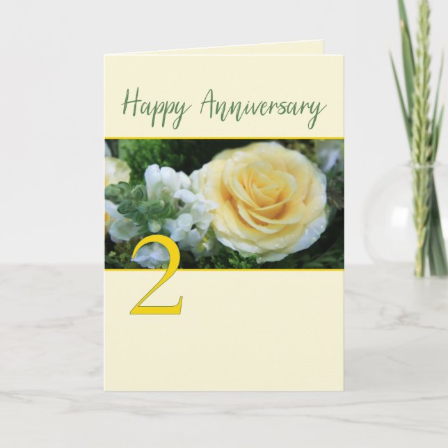 Yellow Rose Card zum zweiten Hochzeitstag Karte (Vorderseite)