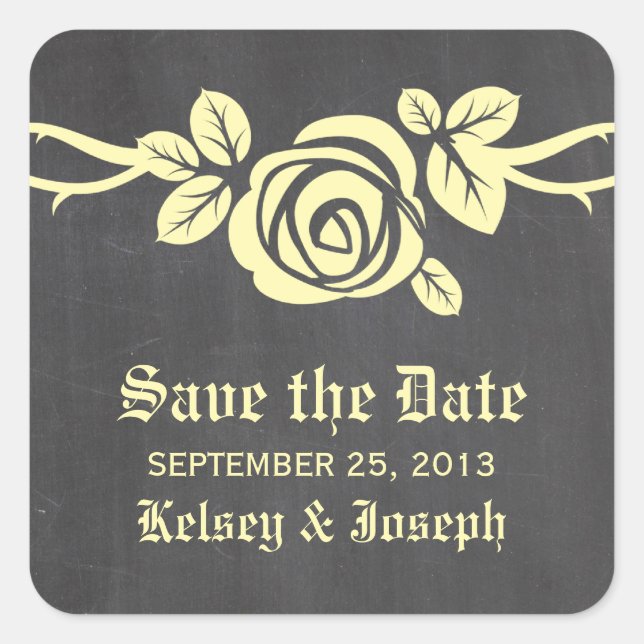 Yellow Rose Chalkboard Save the Date Stickers (Vorderseite)