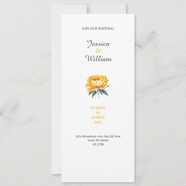 Yellow rose classy elegant wedding invitation einladung (Vorderseite)