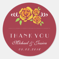 Yellow Rose Floral Wedding Danke Sticker