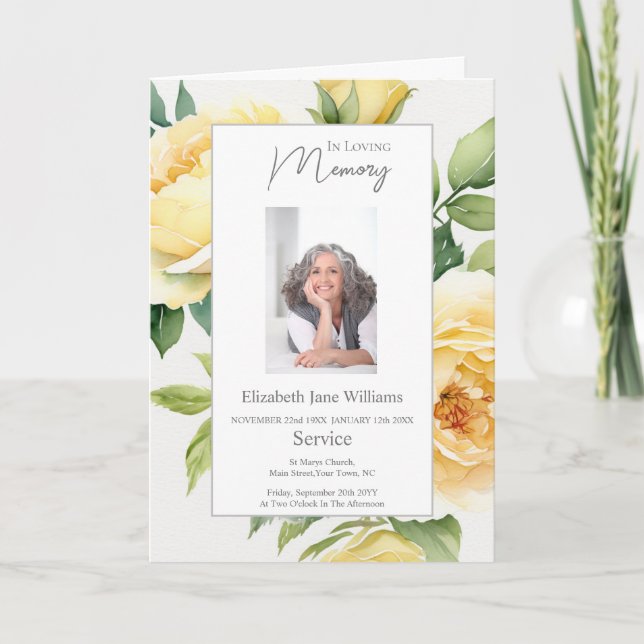 Yellow Rose Funeral Order of Service Foto Karte (Vorderseite)