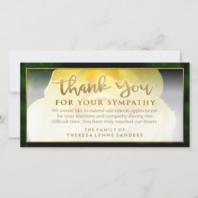 Yellow Rose Golden Vielen Dank Sympathy Card Dankeskarte (Vorderseite)