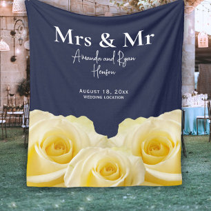 Yellow Rose Mrs. & Mr Bridal Couple Wedding Gift Fleecedecke