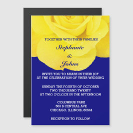 Yellow Rose Navy Blue Floral White Einzigartige Ho Magneteinladung