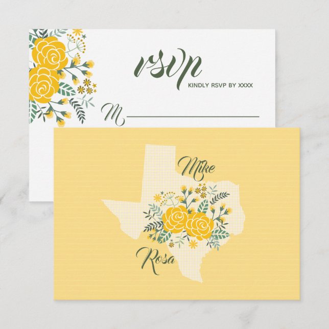 Yellow Rose of Texas - Gingham Staat Wedding RSVP Karte (Vorne/Hinten)
