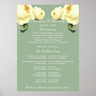 Yellow Rose sage Vintage Hochzeit Programm Poster