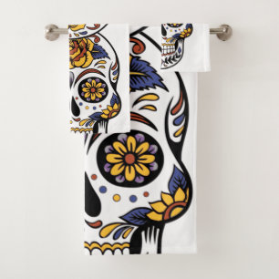 Yellow Rose Sugar Skull Badhandtuch Set