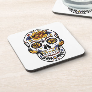 Yellow Rose Sugar Skull Getränkeuntersetzer
