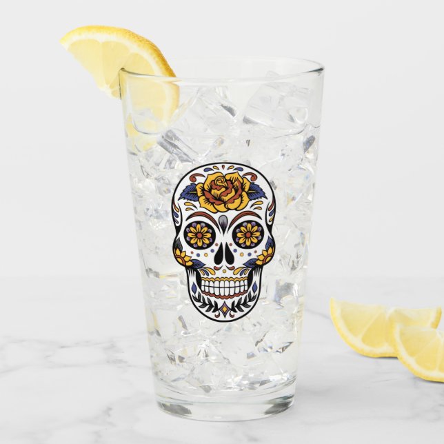 Yellow Rose Sugar Skull Glas (Vorderseite Ice)