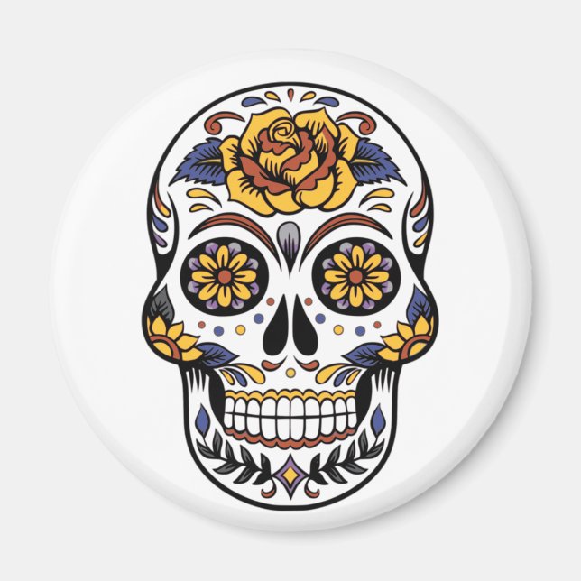 Yellow Rose Sugar Skull Magnet (Vorne)
