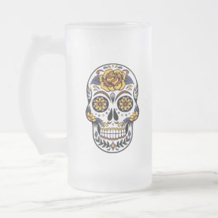 Yellow Rose Sugar Skull Mattglas Bierglas