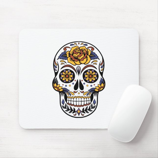 Yellow Rose Sugar Skull Mousepad (Mit Mouse)