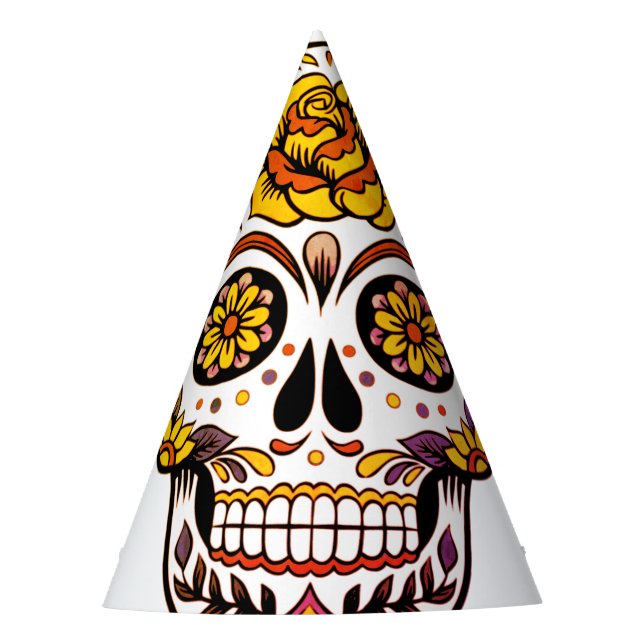 Yellow Rose Sugar Skull Partyhütchen (Vorderseite)