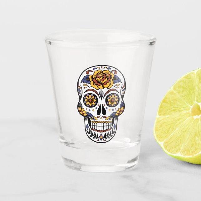 Yellow Rose Sugar Skull Schnapsglas (Vorderseite)