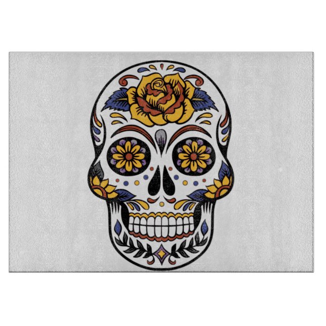Yellow Rose Sugar Skull Schneidebrett (Vorderseite)