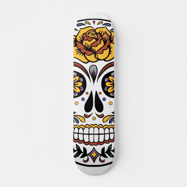 Yellow Rose Sugar Skull Skateboard (Vorne)