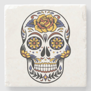 Yellow Rose Sugar Skull Steinuntersetzer