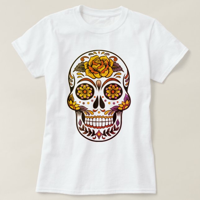 Yellow Rose Sugar Skull T-Shirt (Design vorne)