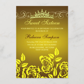 Yellow Rose & Tiara Einladung zum Geburtstag