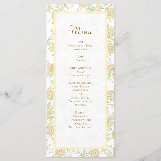Yellow Rose Wedding Menus (Devant)