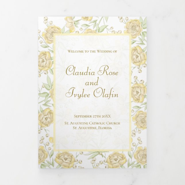 Yellow Rose Wedding Programs Dreifach-gefaltete Programmkarte (Cover)