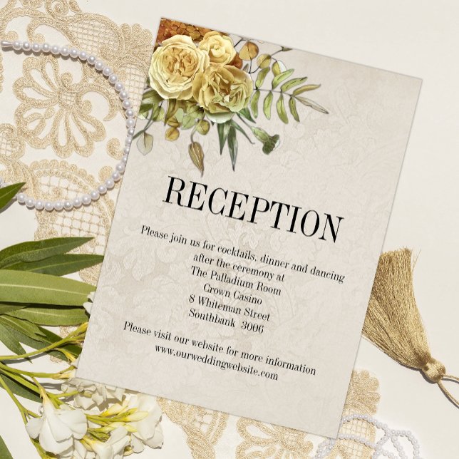 Yellow Roses Boho Chic Hochzeitsempfang Begleitkarte (Von Creator hochgeladen)