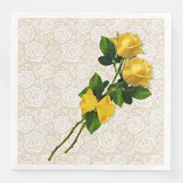 Yellow Roses Bow White Lace Elfenbeinpapier Napkin Serviette