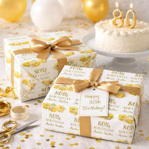 Yellow Roses Floral 80. Geburtstagsparty Geschenkpapier
