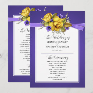 Yellow Roses Lila Violets Hochzeitsprogramm Einladung