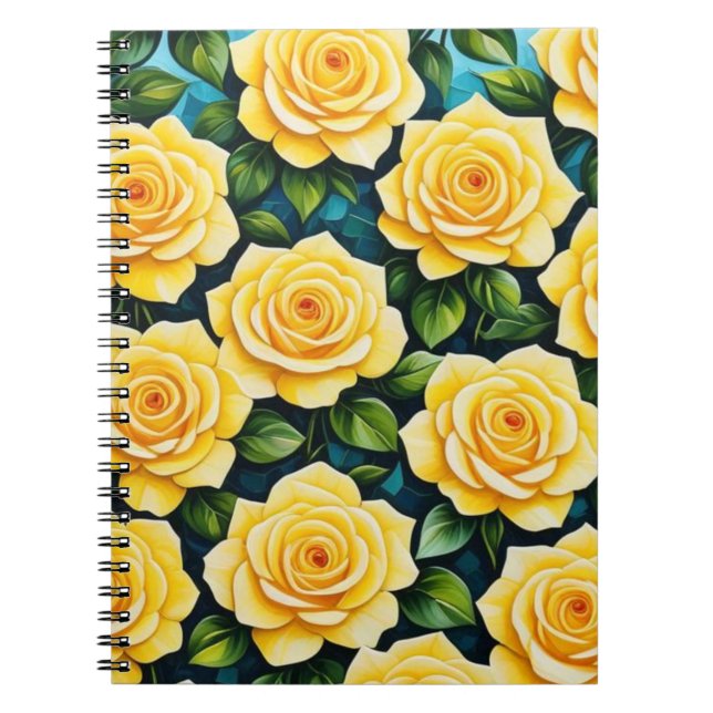 Yellow Roses Muster Spiral Notebook Notizblock (Vorderseite)