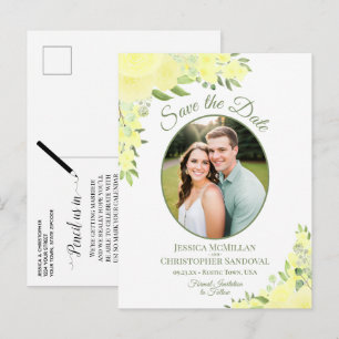 Yellow Roses Oval Foto Boho Hochzeit Speichern Sie Ankündigungspostkarte