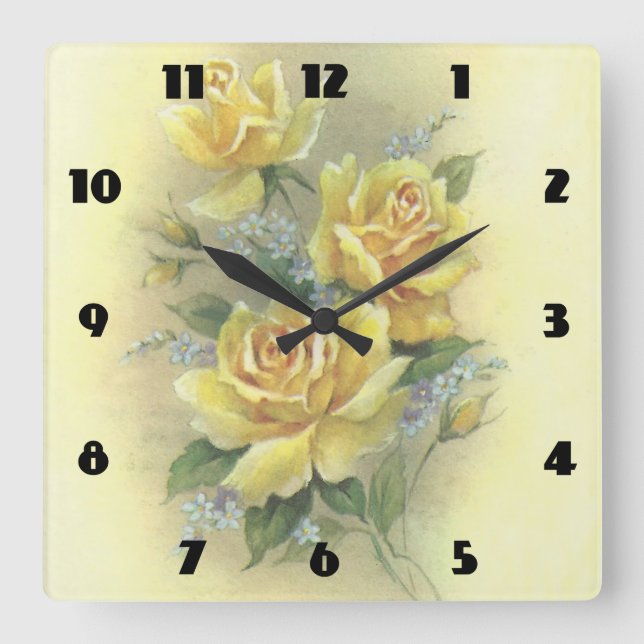 Yellow Roses Quadratische Wanduhr (Vorderseite)