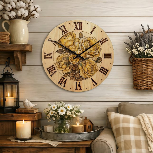 Yellow Roses - Wall Clock  Große Wanduhr (Von Creator hochgeladen)