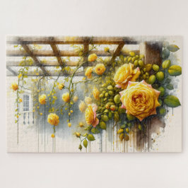 Yellow Roses Watercolor Garden