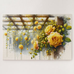 Yellow Roses Watercolor Garden