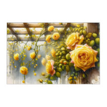 Yellow Roses Watercolor Garden