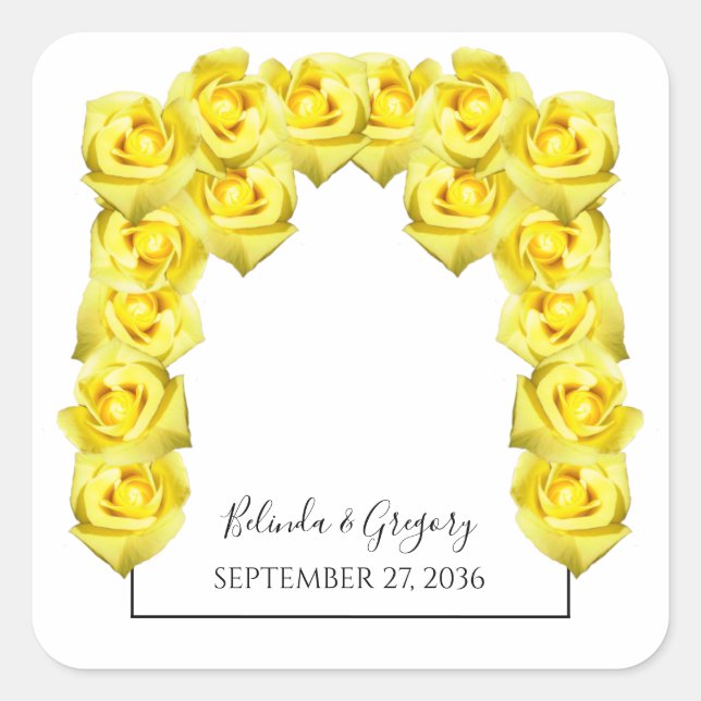 Yellow Roses Wedding Quadratischer Aufkleber (Vorderseite)
