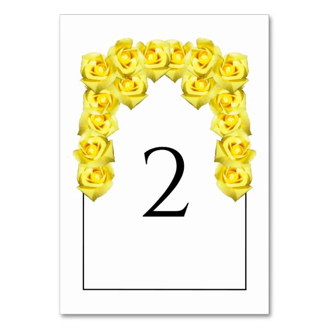 Yellow Roses Wedding Tischnummer Card (Vorderseite)